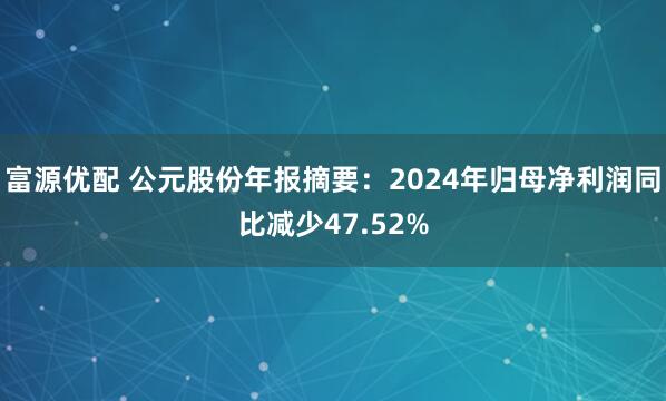 富源优配 公元股份年报摘要:2024年归母净利润同比减少47.52%