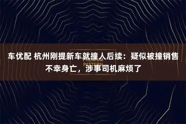 车优配 杭州刚提新车就撞人后续:疑似被撞销售不幸身亡,涉事司机麻烦了